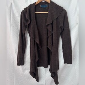 Scott Women's Dark Brown Ruffle Cardigan Sweater